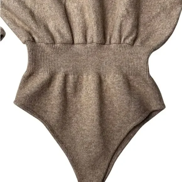 Zara Taupe Textured Wool & Camel Knit Bodysuit Size Large - Picture 6 of 15